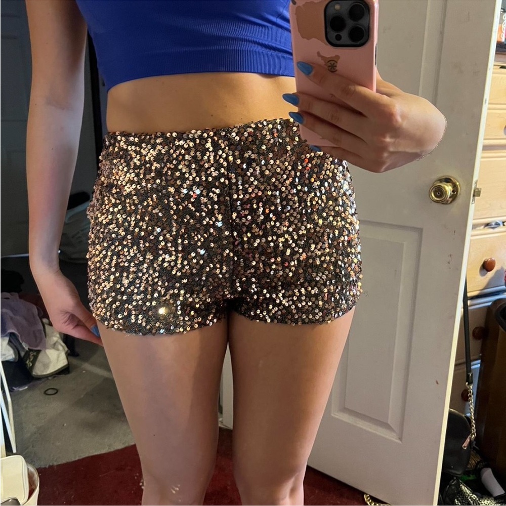 ASOS High Waist Sequin Shorts - Black and Silver